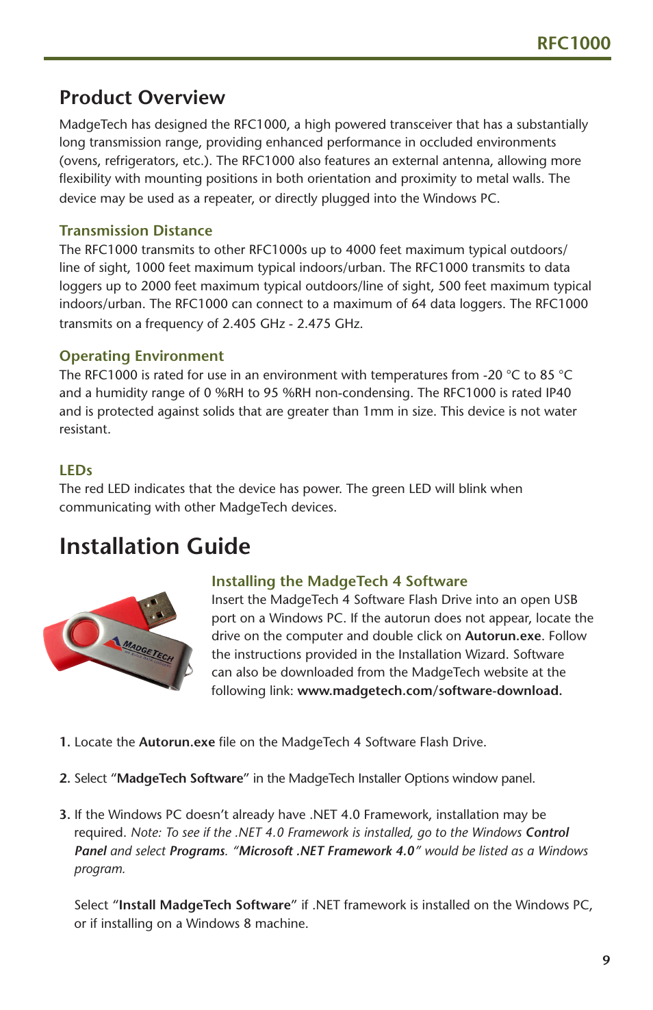 Installation guide, Product overview, Rfc1000 | MadgeTech RFPRHTemp2000A Wireless Pressure, Humidity and Temperature Data Logger User Manual | Page 11 / 16
