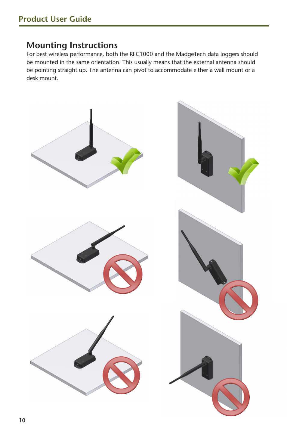 Mounting instructions, Product user guide | MadgeTech RFPRHTemp2000A Wireless Pressure, Humidity and Temperature Data Logger User Manual | Page 12 / 16