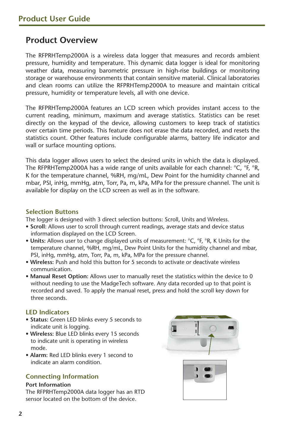 Product overview, Product user guide | MadgeTech RFPRHTemp2000A Wireless Pressure, Humidity and Temperature Data Logger User Manual | Page 4 / 16