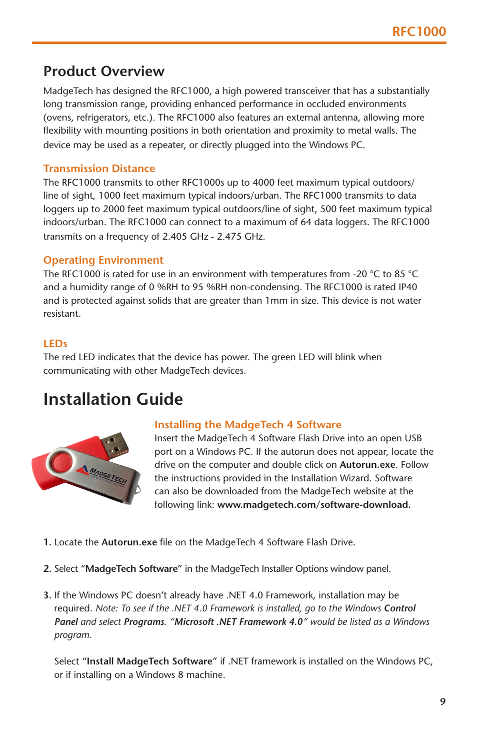 Installation guide, Product overview, Rfc1000 | MadgeTech RFPulse2000A User Manual | Page 11 / 16