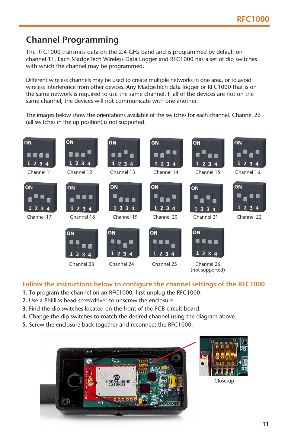 Channel programming, Rfc1000 | MadgeTech RFPulse2000A User Manual | Page 13 / 16
