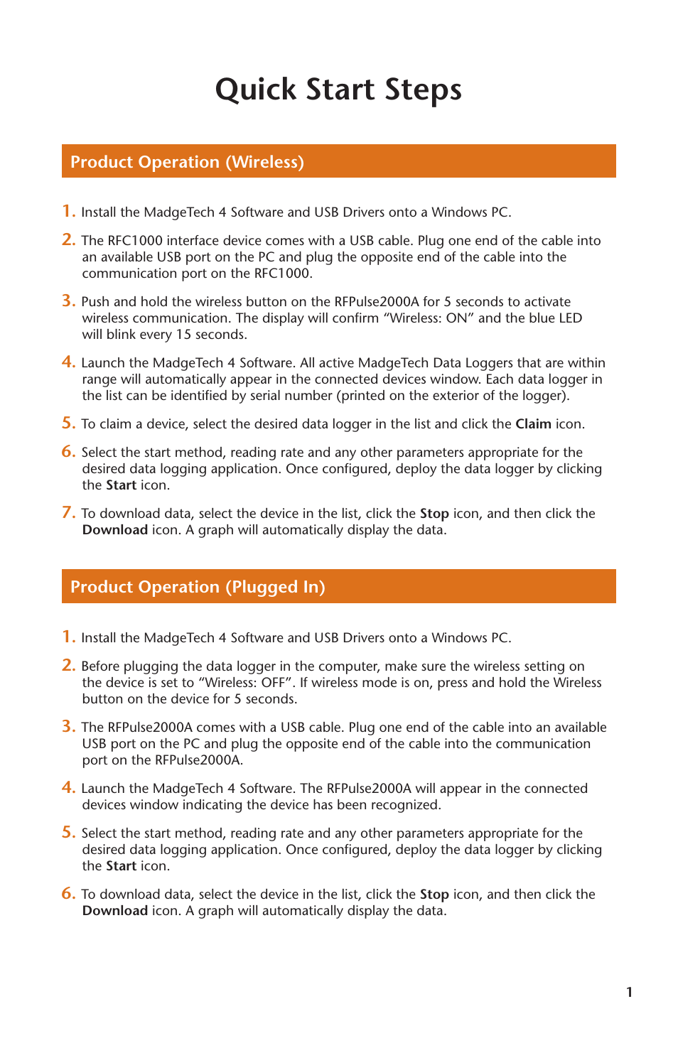 Quick start steps | MadgeTech RFPulse2000A User Manual | Page 3 / 16