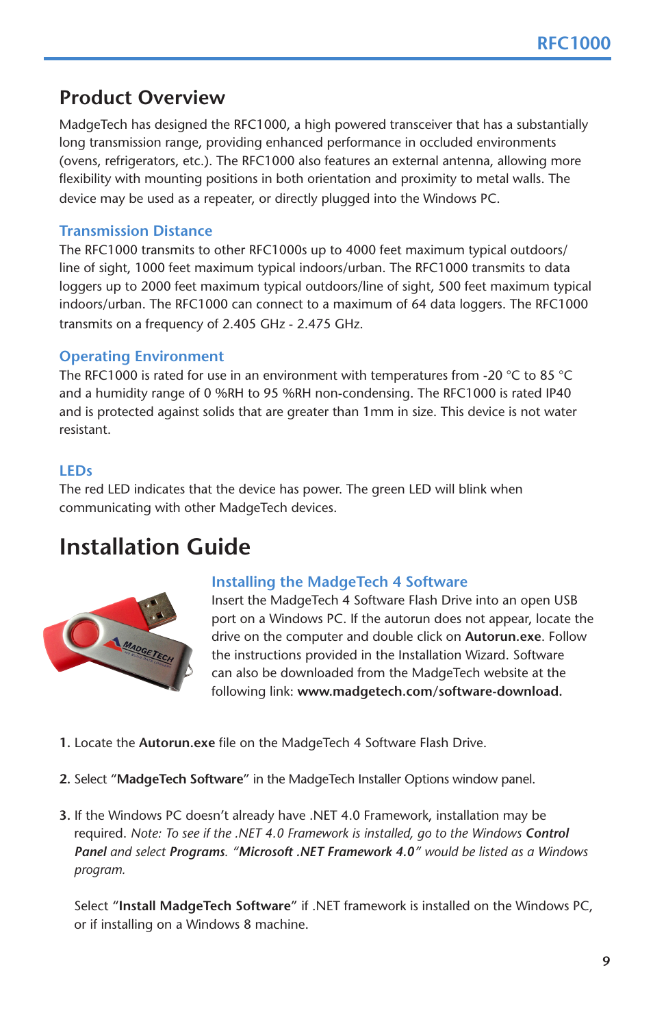 Installation guide, Product overview, Rfc1000 | MadgeTech RFRHTemp2000A User Manual | Page 11 / 16