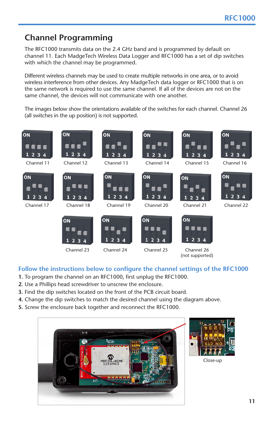 Channel programming, Rfc1000 | MadgeTech RFRHTemp2000A User Manual | Page 13 / 16