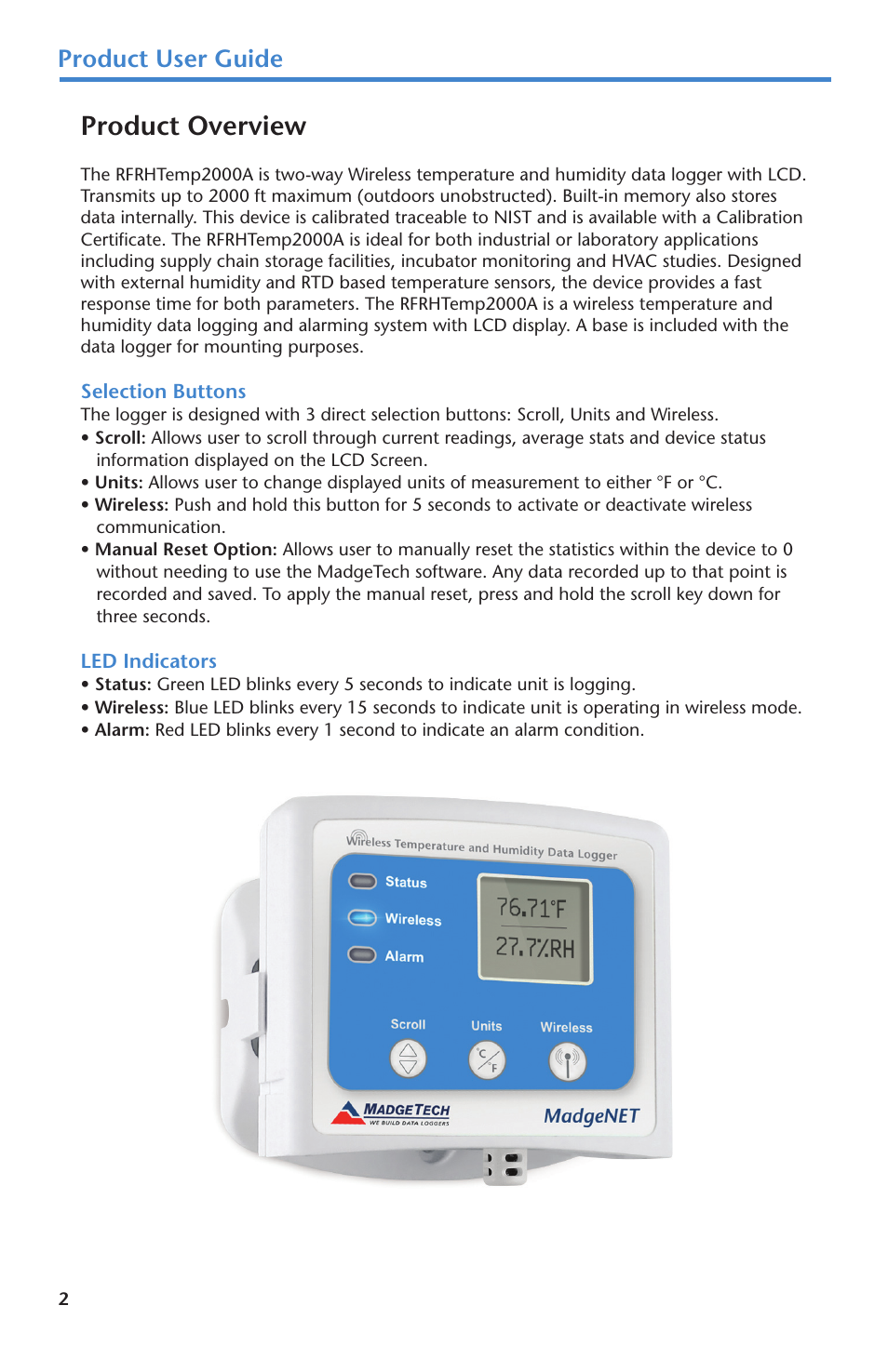 Product overview, Product user guide | MadgeTech RFRHTemp2000A User Manual | Page 4 / 16