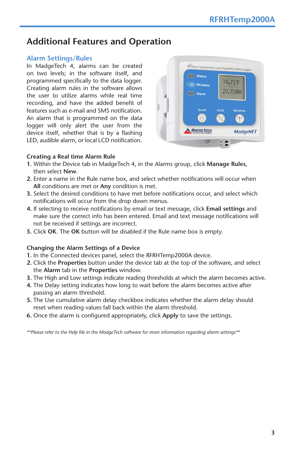 Additional features and operation, Rfrhtemp2000a | MadgeTech RFRHTemp2000A User Manual | Page 5 / 16