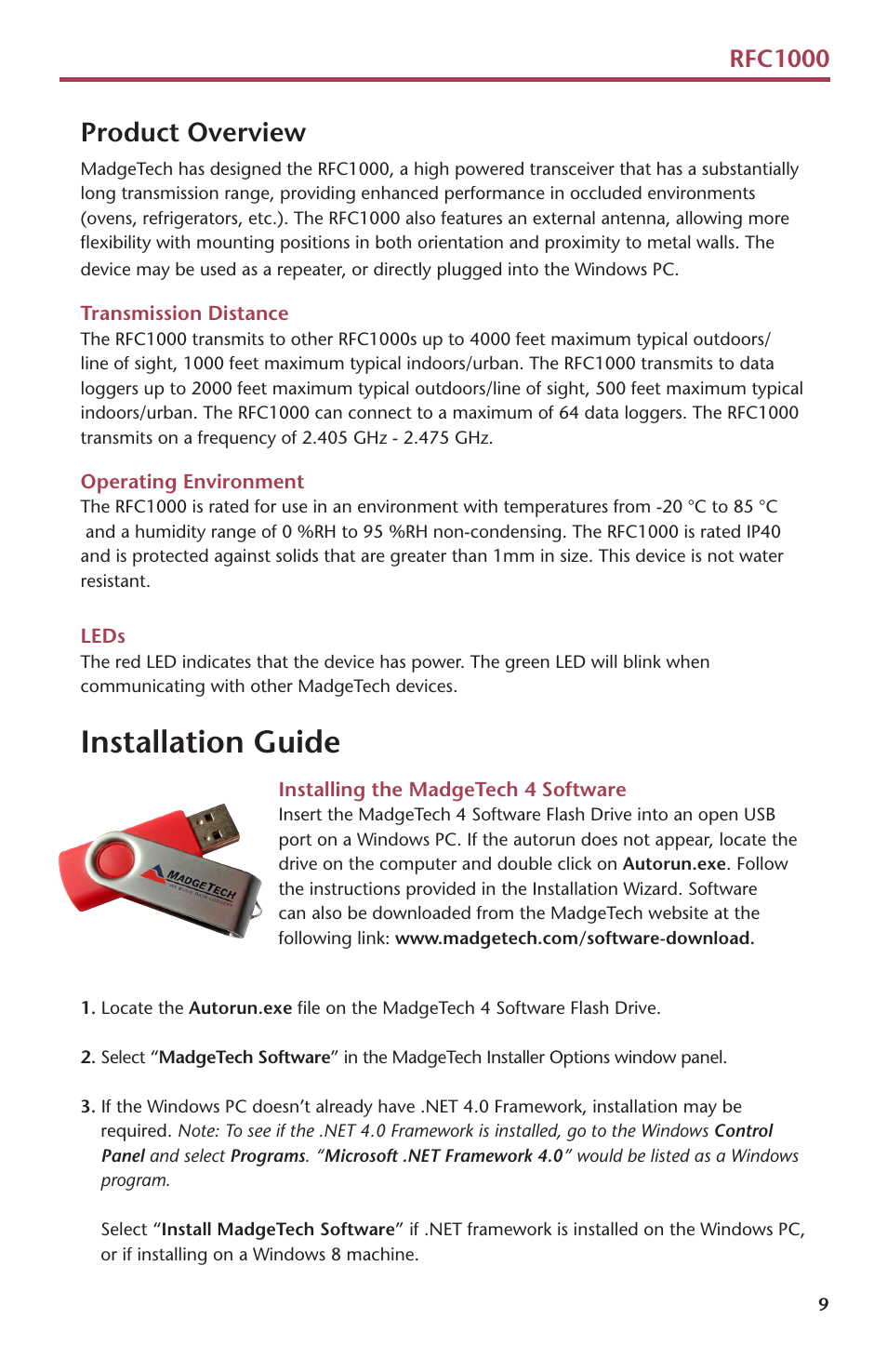 Installation guide, Product overview, Rfc1000 | MadgeTech RFRTDTemp2000A User Manual | Page 11 / 16