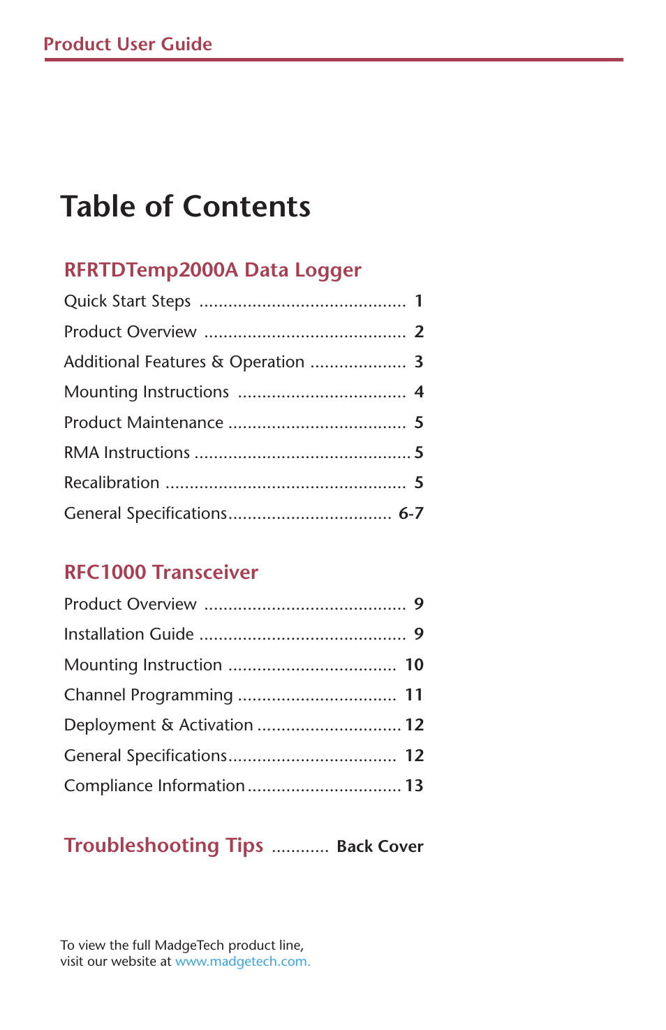 MadgeTech RFRTDTemp2000A User Manual | Page 2 / 16