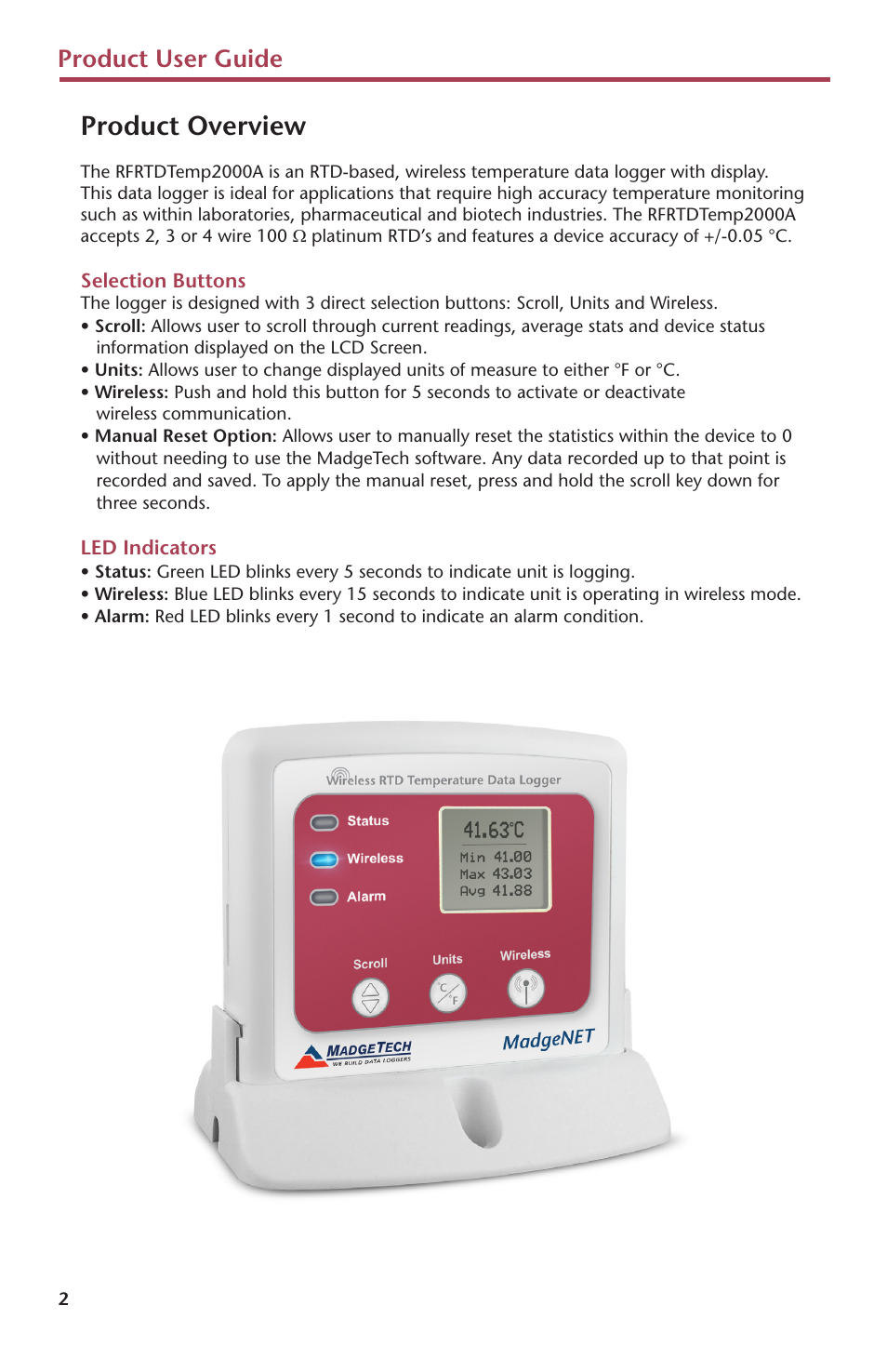 Product overview, Product user guide | MadgeTech RFRTDTemp2000A User Manual | Page 4 / 16