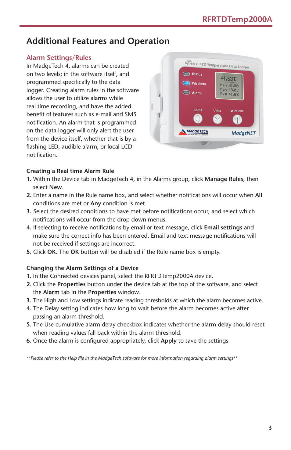 Additional features and operation, Rfrtdtemp2000a | MadgeTech RFRTDTemp2000A User Manual | Page 5 / 16