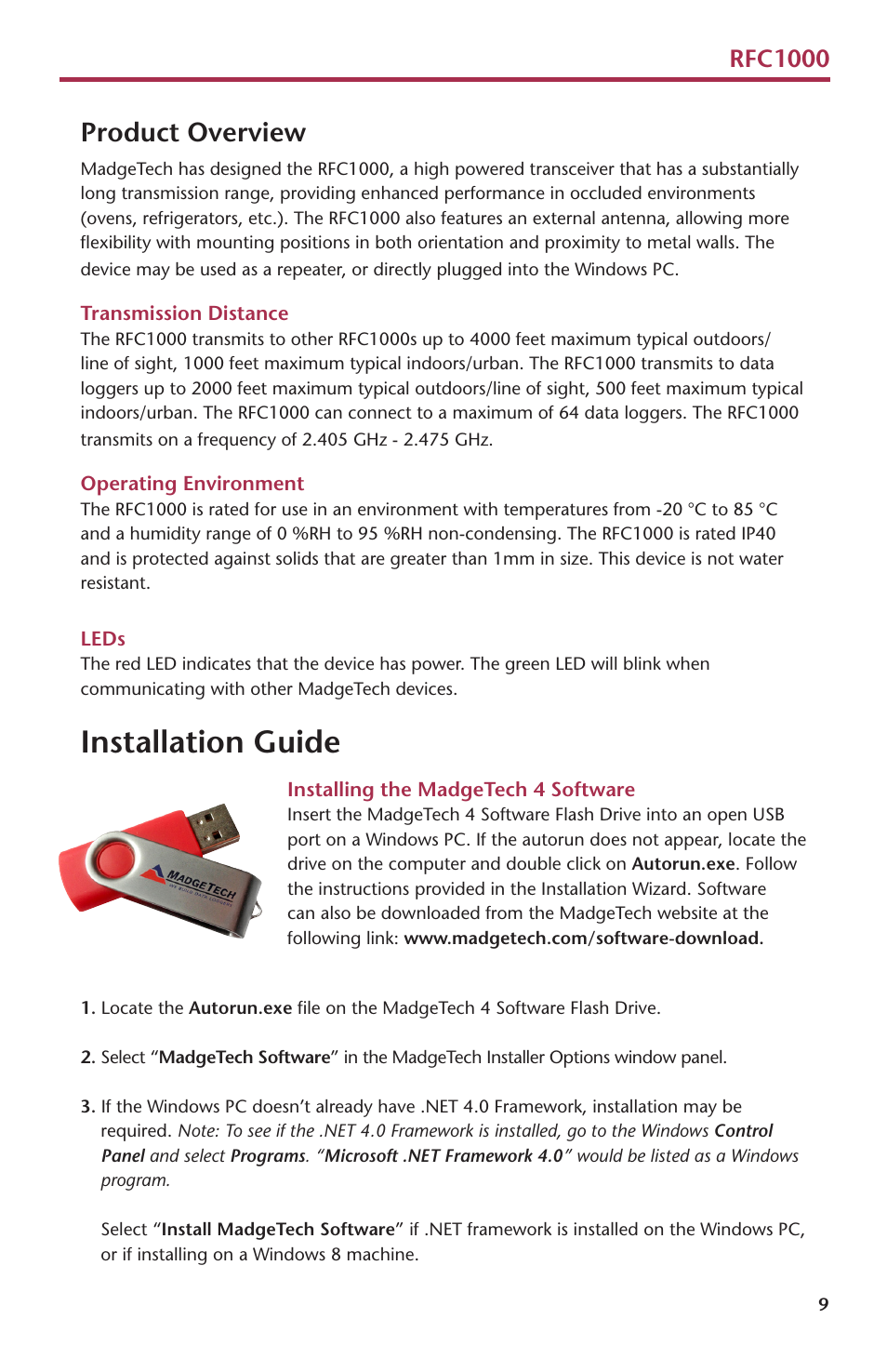 Installation guide, Product overview, Rfc1000 | MadgeTech RFTCTemp2000A User Manual | Page 11 / 16