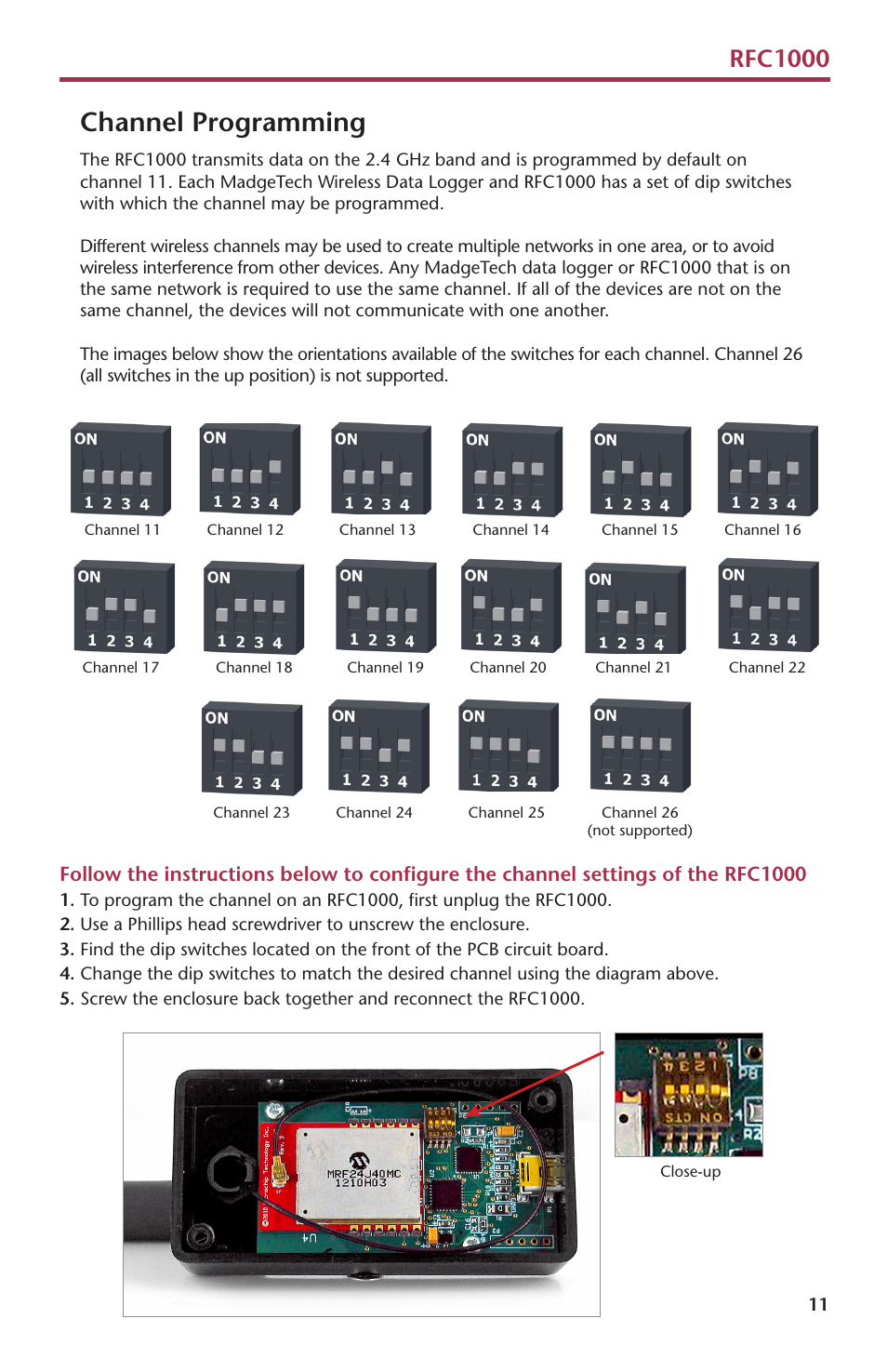Channel programming, Rfc1000 | MadgeTech RFTCTemp2000A User Manual | Page 13 / 16