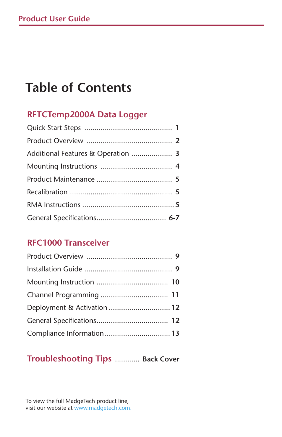 MadgeTech RFTCTemp2000A User Manual | Page 2 / 16