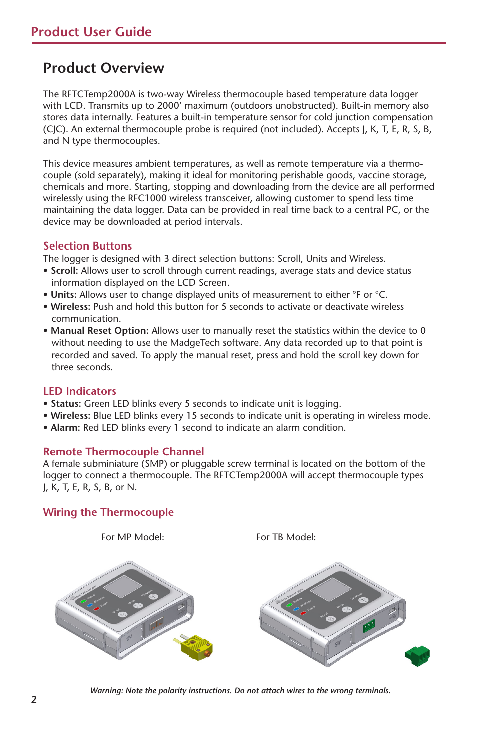 Product overview, Product user guide | MadgeTech RFTCTemp2000A User Manual | Page 4 / 16
