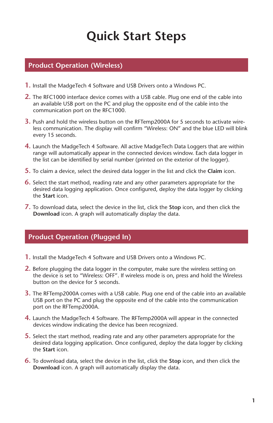 Quick start steps | MadgeTech RFTemp2000A User Manual | Page 3 / 16