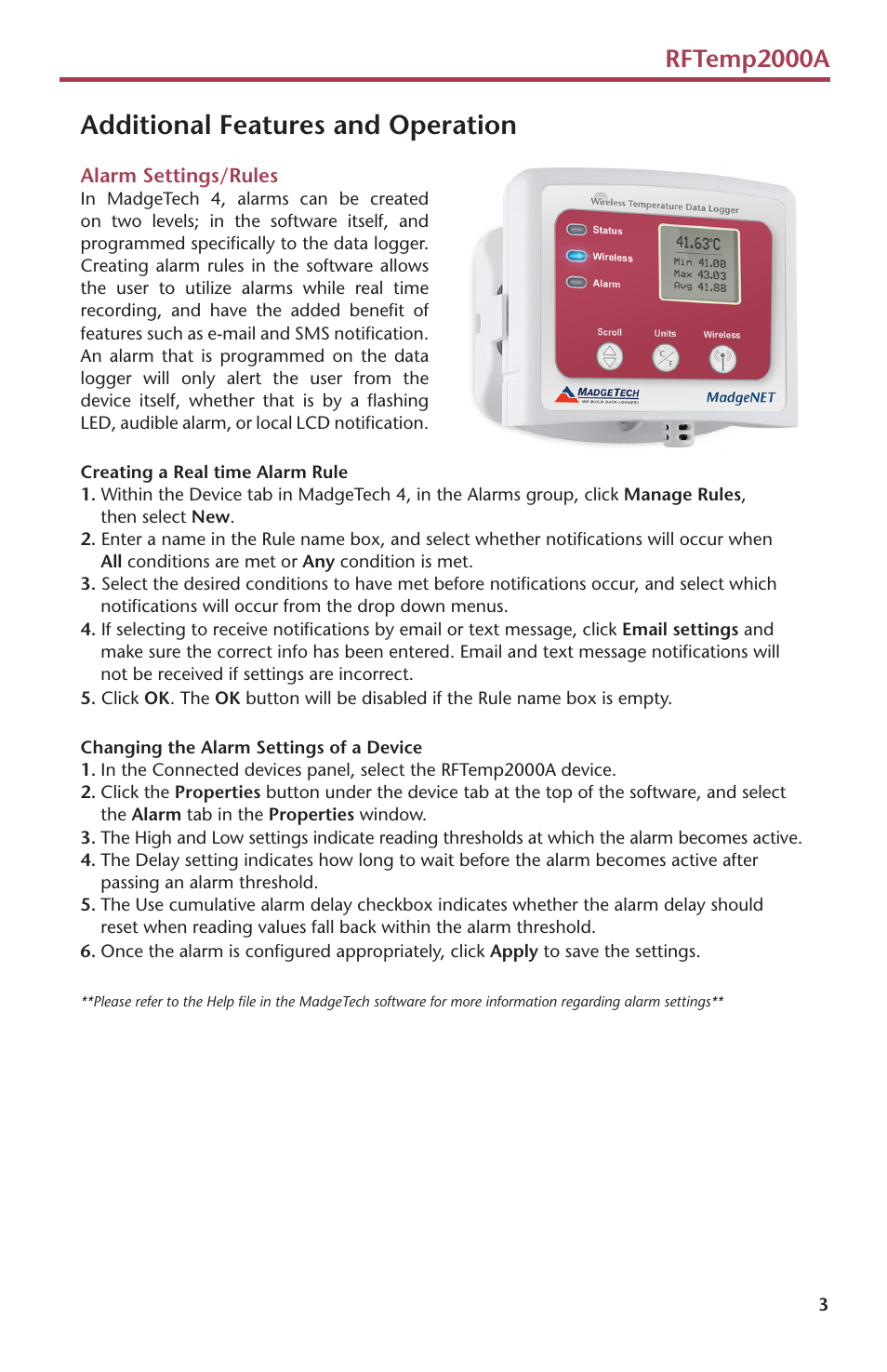 Additional features and operation, Rftemp2000a | MadgeTech RFTemp2000A User Manual | Page 5 / 16