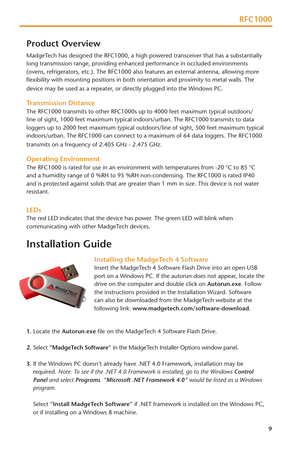 Installation guide, Product overview, Rfc1000 | MadgeTech RFVolt2000A User Manual | Page 11 / 16