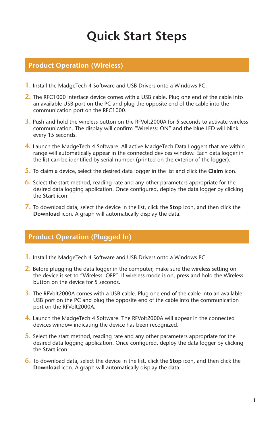 Quick start steps | MadgeTech RFVolt2000A User Manual | Page 3 / 16