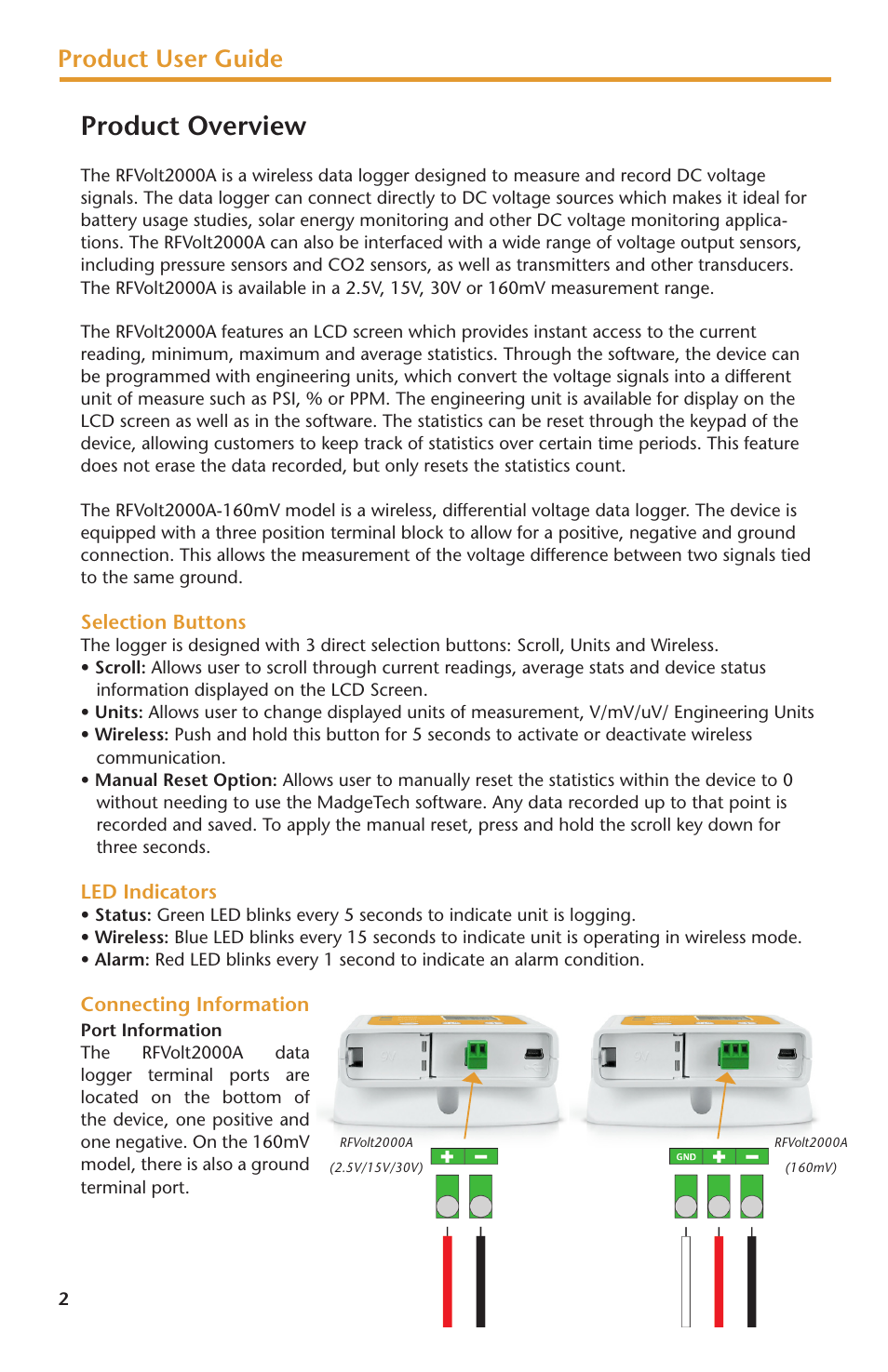 Product overview, Product user guide | MadgeTech RFVolt2000A User Manual | Page 4 / 16
