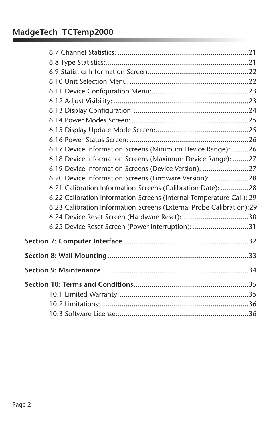 Madgetech tctemp2000 | MadgeTech TCTemp2000 Data Logger User Manual | Page 3 / 38