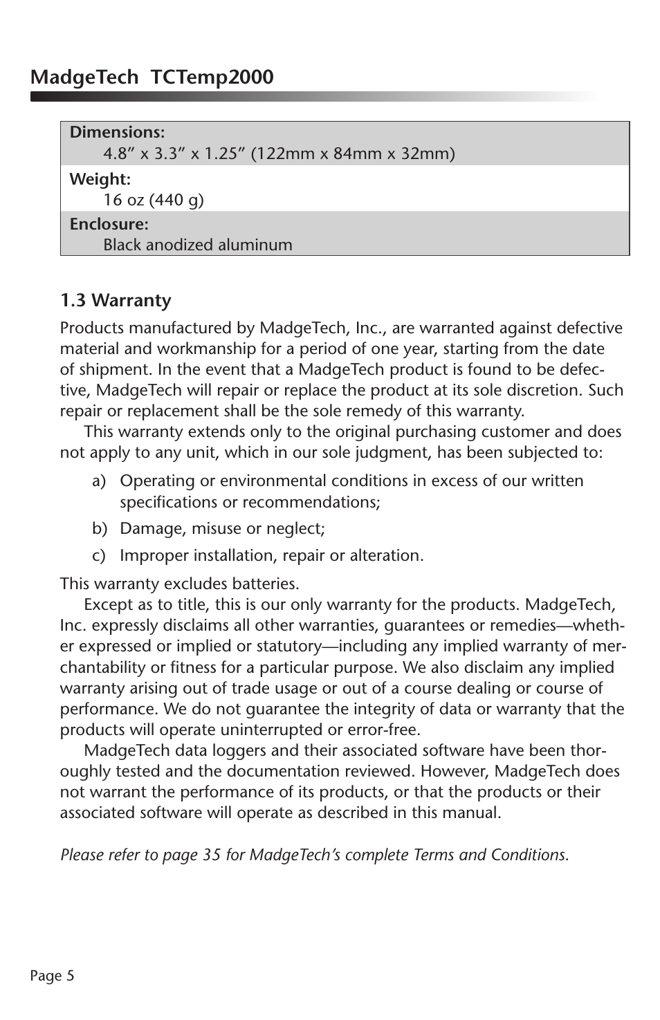 Madgetech tctemp2000 | MadgeTech TCTemp2000 Data Logger User Manual | Page 6 / 38