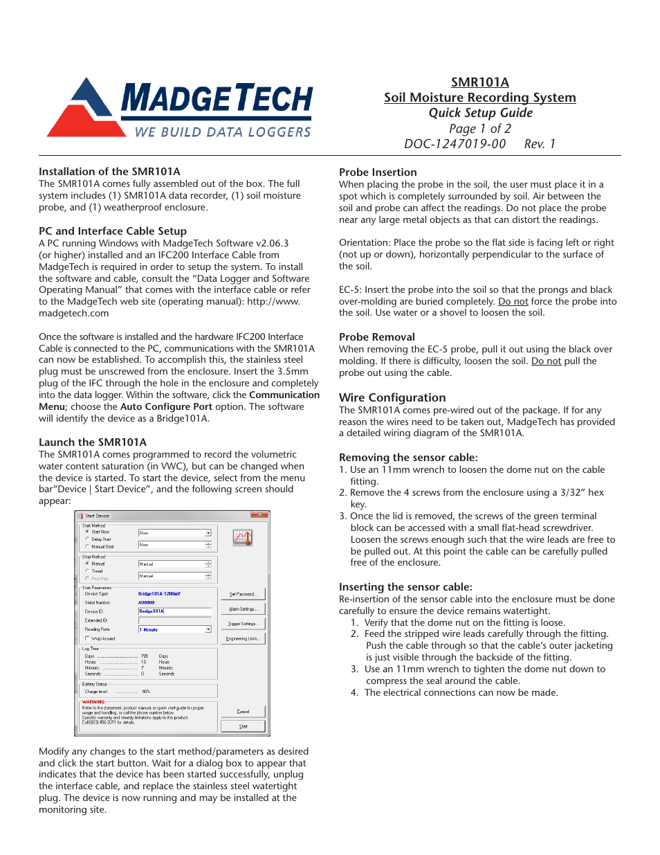 MadgeTech SMR101A Data Logger User Manual | 2 pages