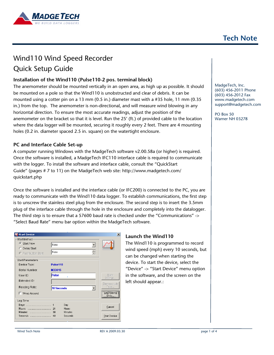 MadgeTech Wind101A Data Logger User Manual | 4 pages