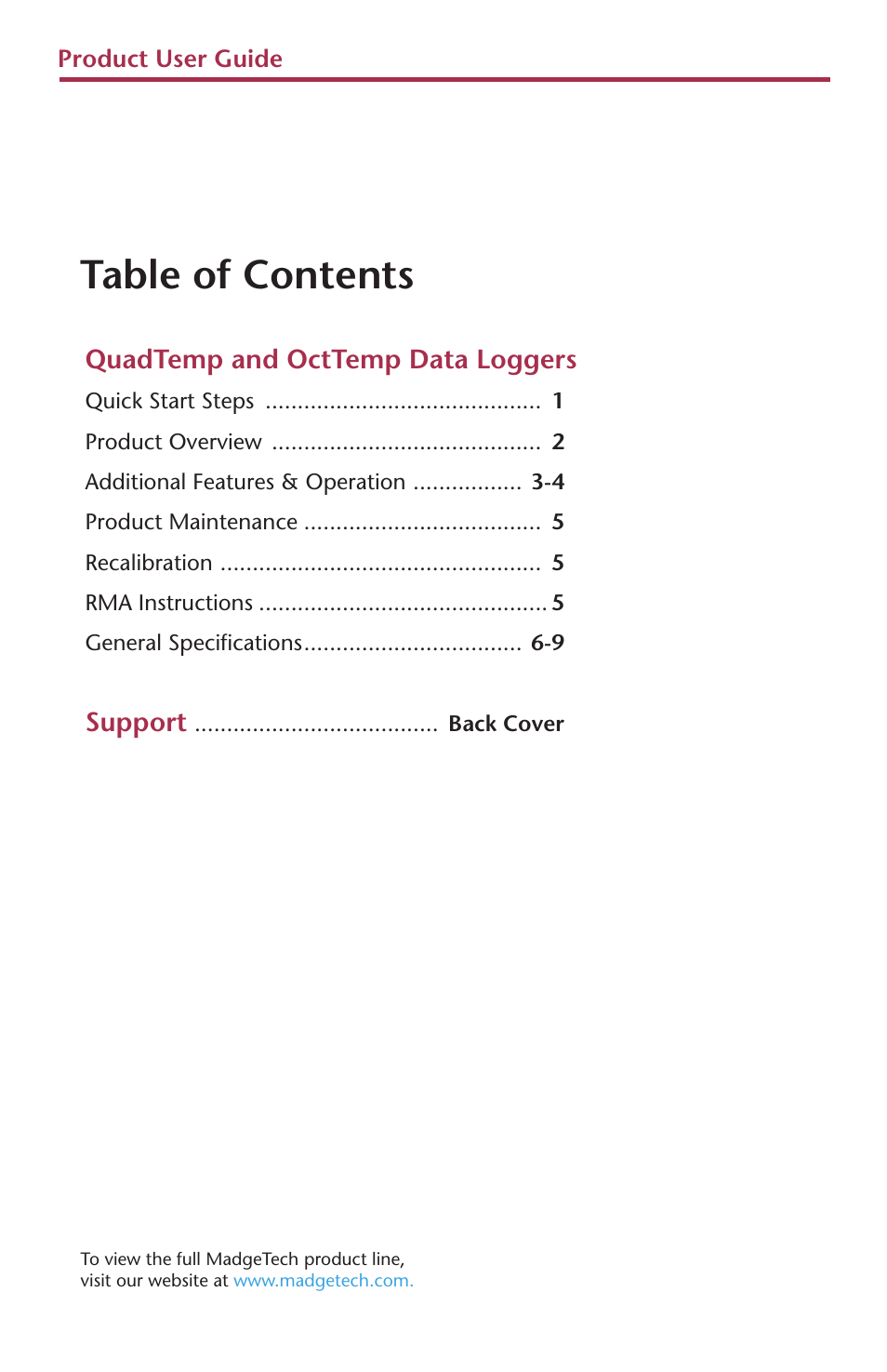 MadgeTech QuadTemp Data Logger User Manual | Page 2 / 12