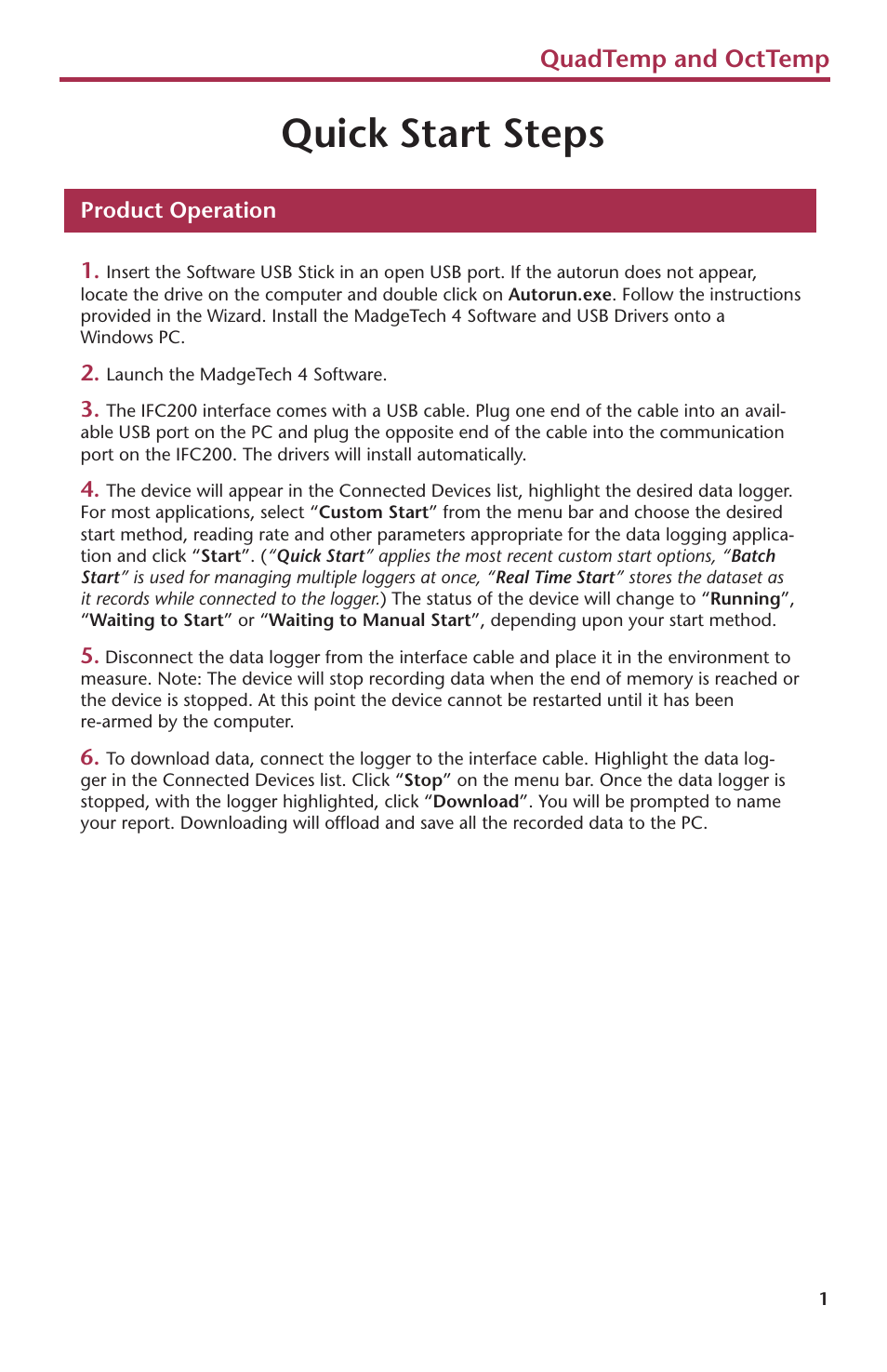 Quick start steps | MadgeTech QuadTemp Data Logger User Manual | Page 3 / 12