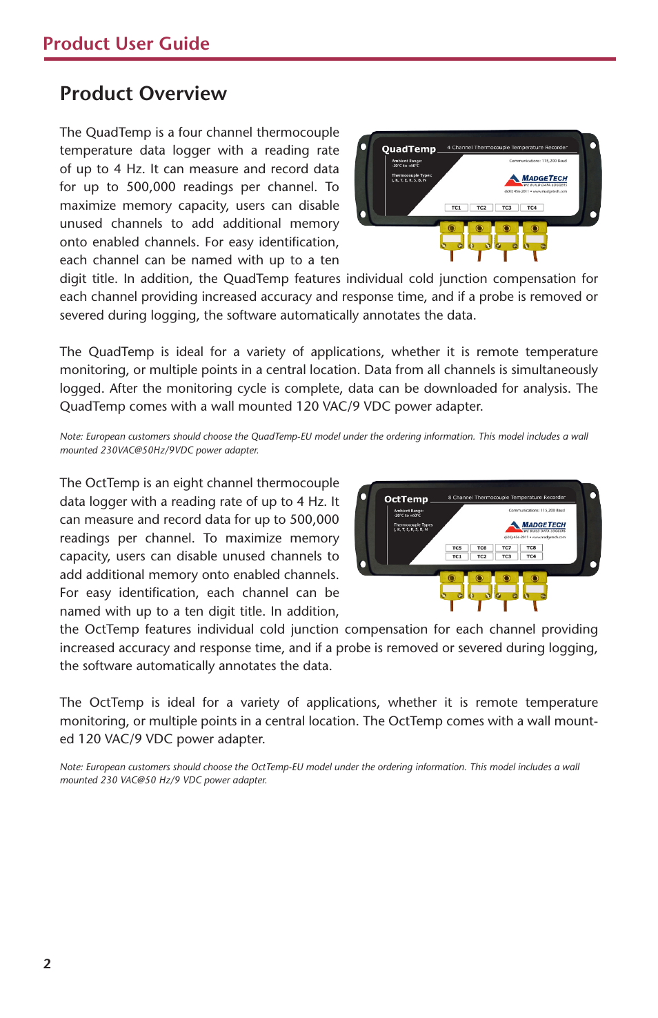 Product overview, Product user guide | MadgeTech QuadTemp Data Logger User Manual | Page 4 / 12