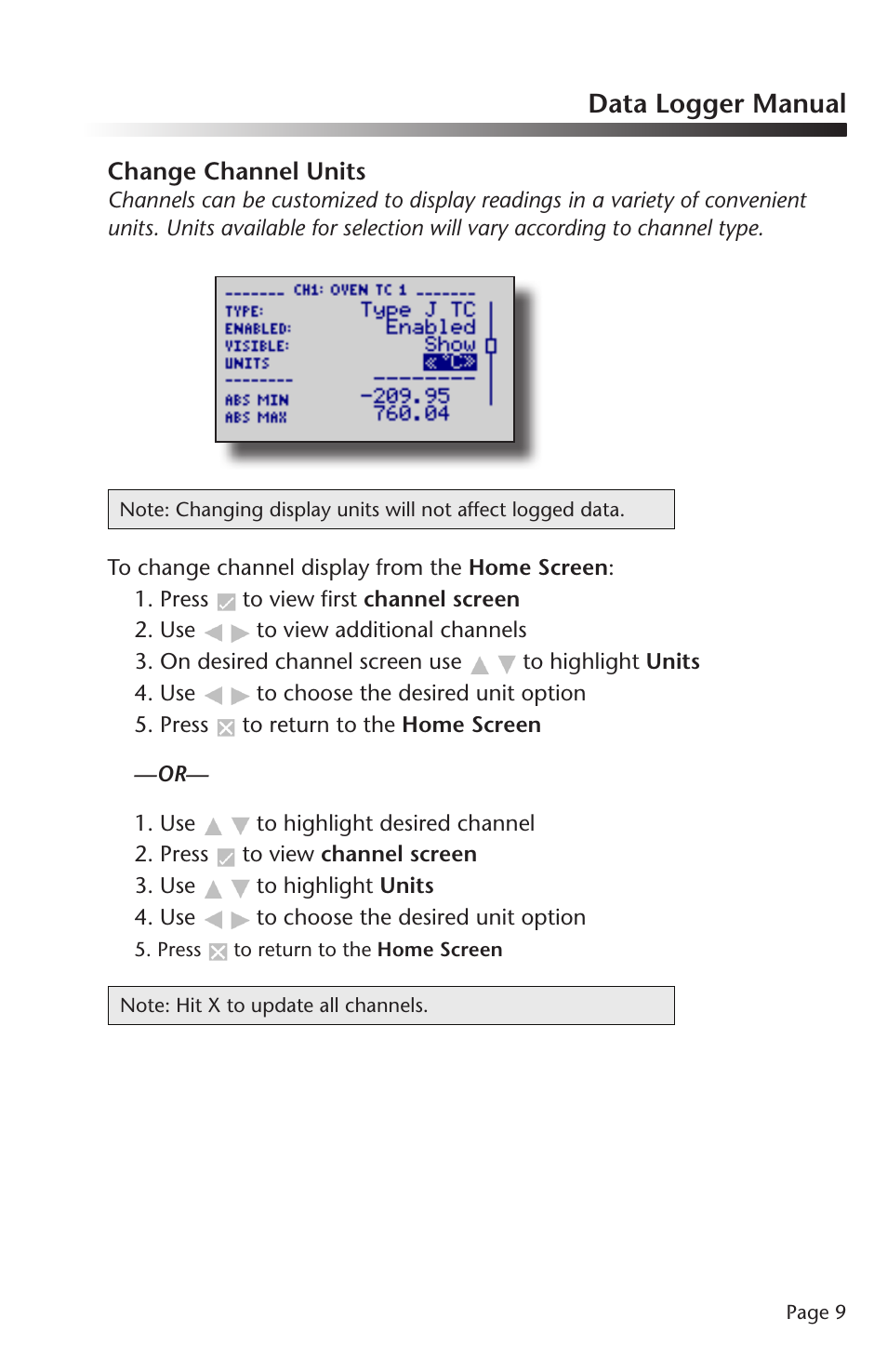Data logger manual, Change channel units | MadgeTech OctTemp2000 Data Logger User Manual | Page 10 / 26