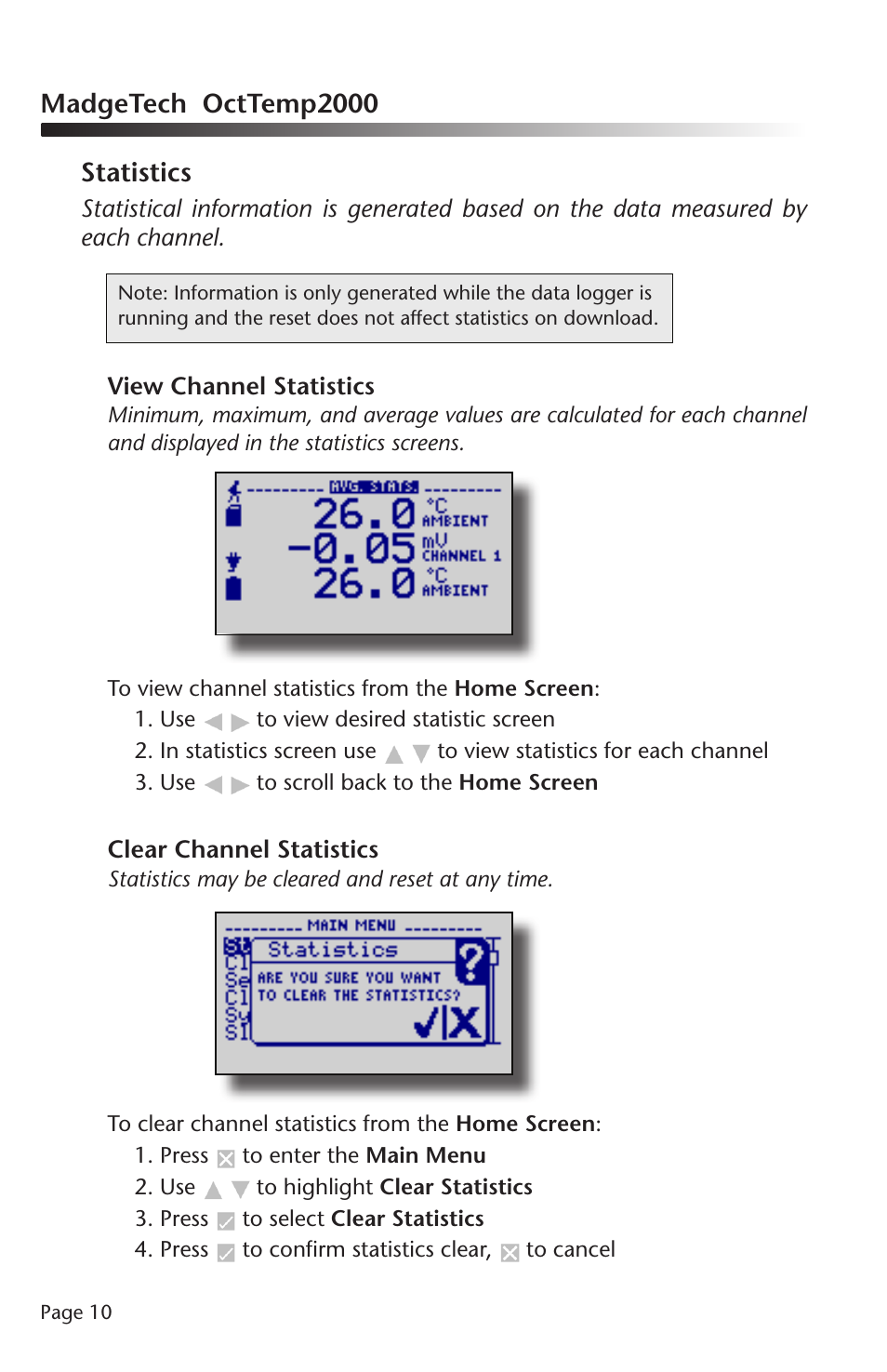 Madgetech octtemp2000 statistics | MadgeTech OctTemp2000 Data Logger User Manual | Page 11 / 26