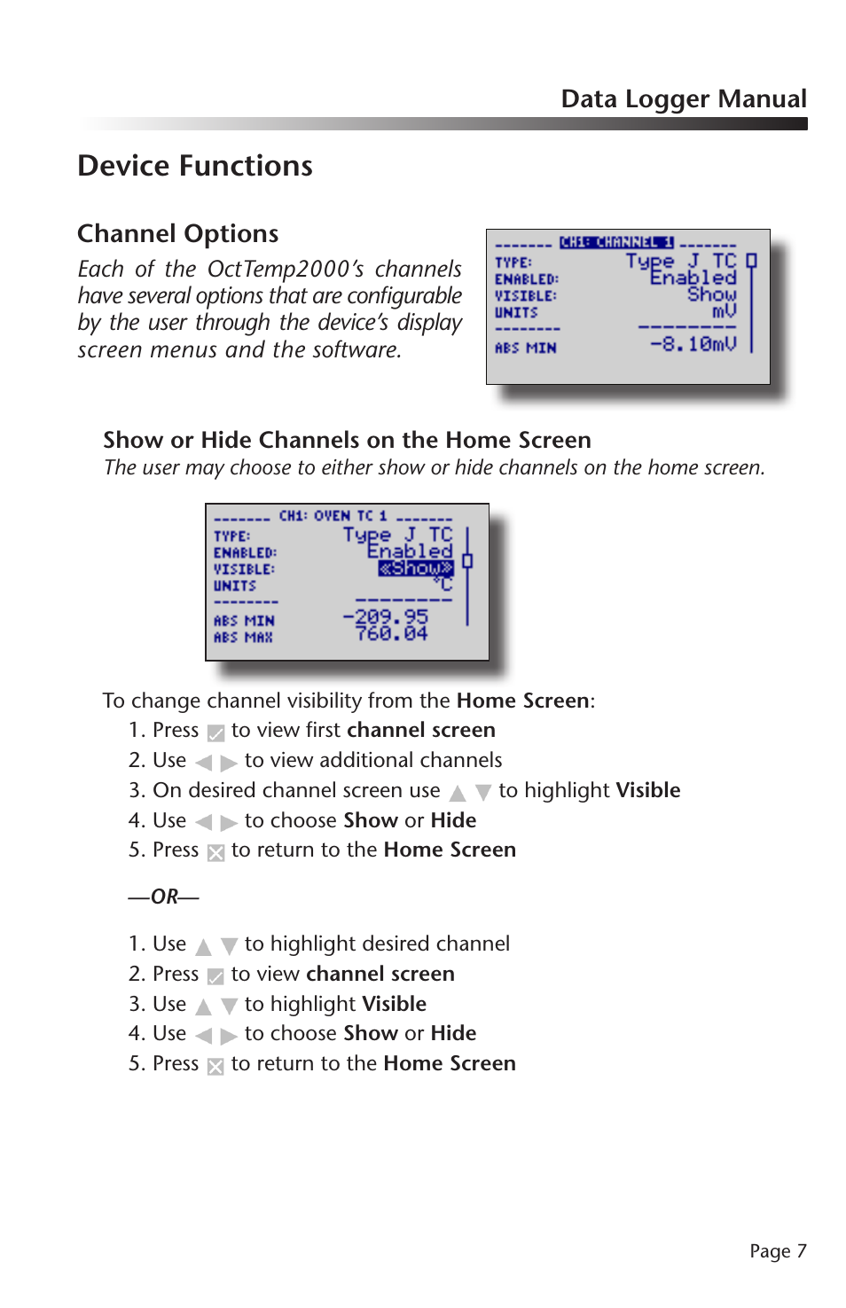Device functions | MadgeTech OctTemp2000 Data Logger User Manual | Page 8 / 26