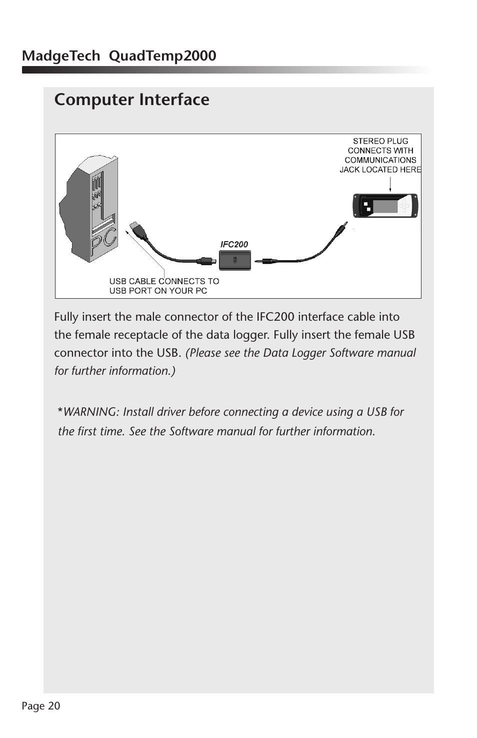 Computer interface | MadgeTech QuadTemp2000 Data Logger User Manual | Page 21 / 26