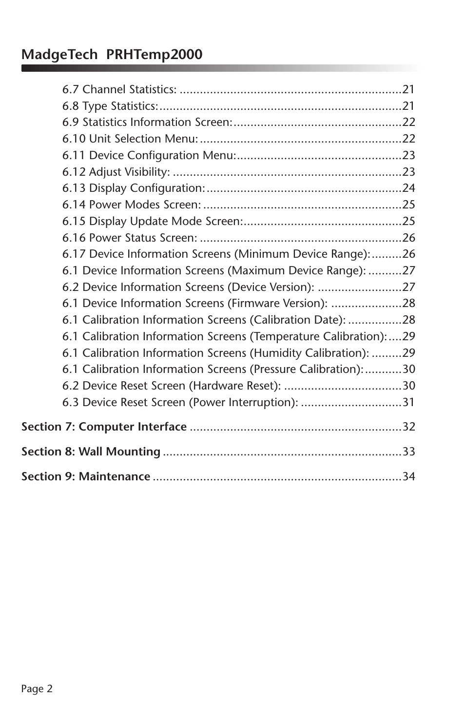 Madgetech prhtemp2000 | MadgeTech PRHTemp2000 Data Logger User Manual | Page 3 / 38