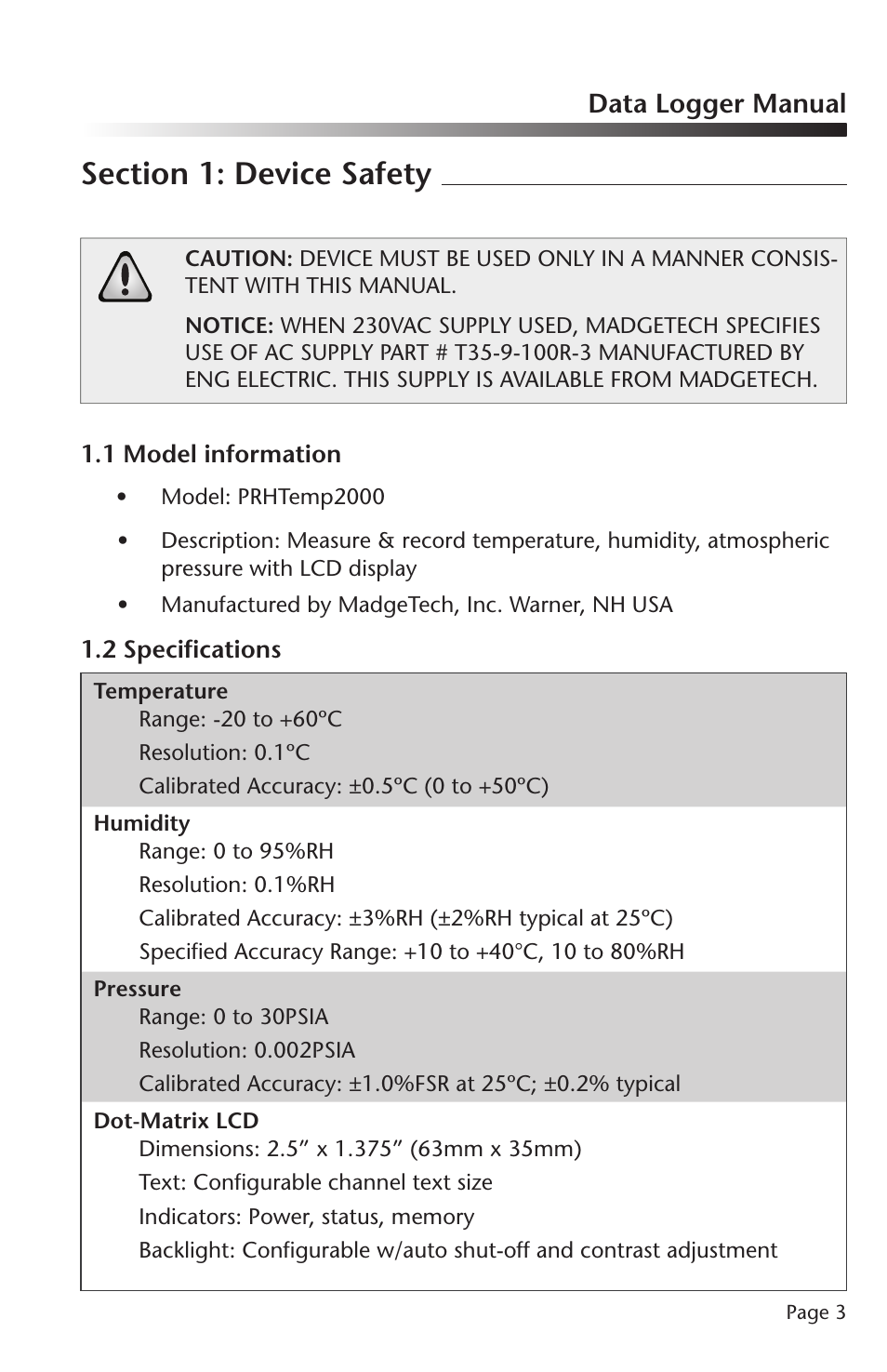 Data logger manual | MadgeTech PRHTemp2000 Data Logger User Manual | Page 4 / 38