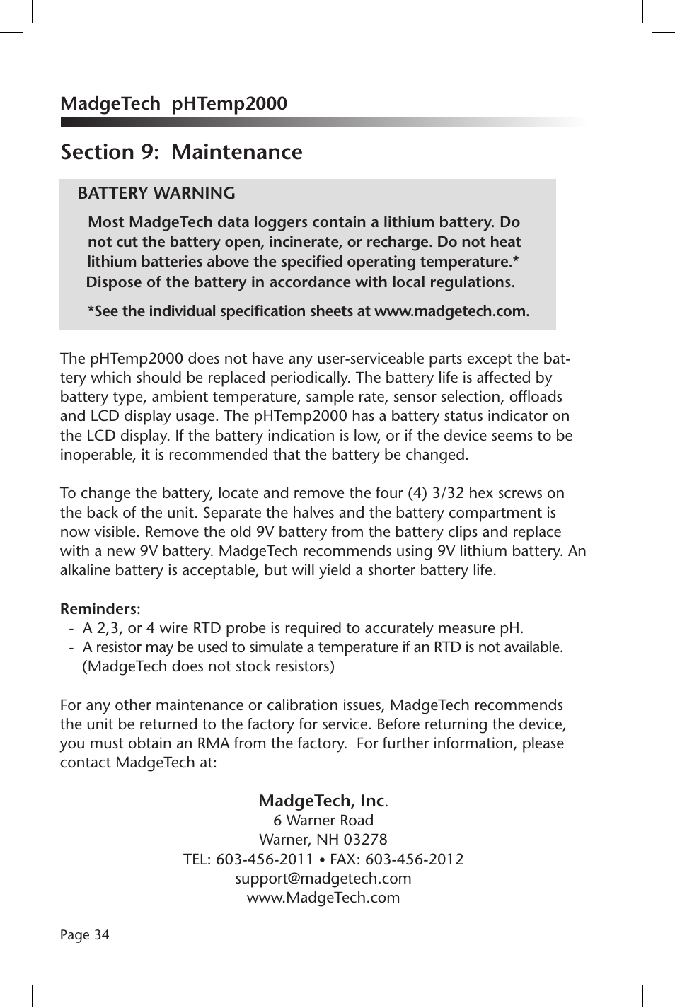 Madgetech phtemp2000 | MadgeTech pHTemp2000 Data Logger User Manual | Page 35 / 38