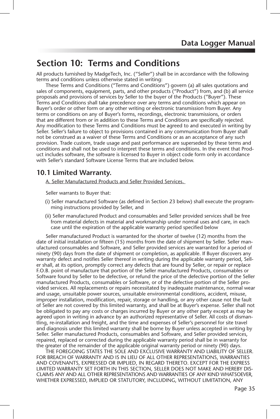 Data logger manual, 1 limited warranty | MadgeTech pHTemp2000 Data Logger User Manual | Page 36 / 38