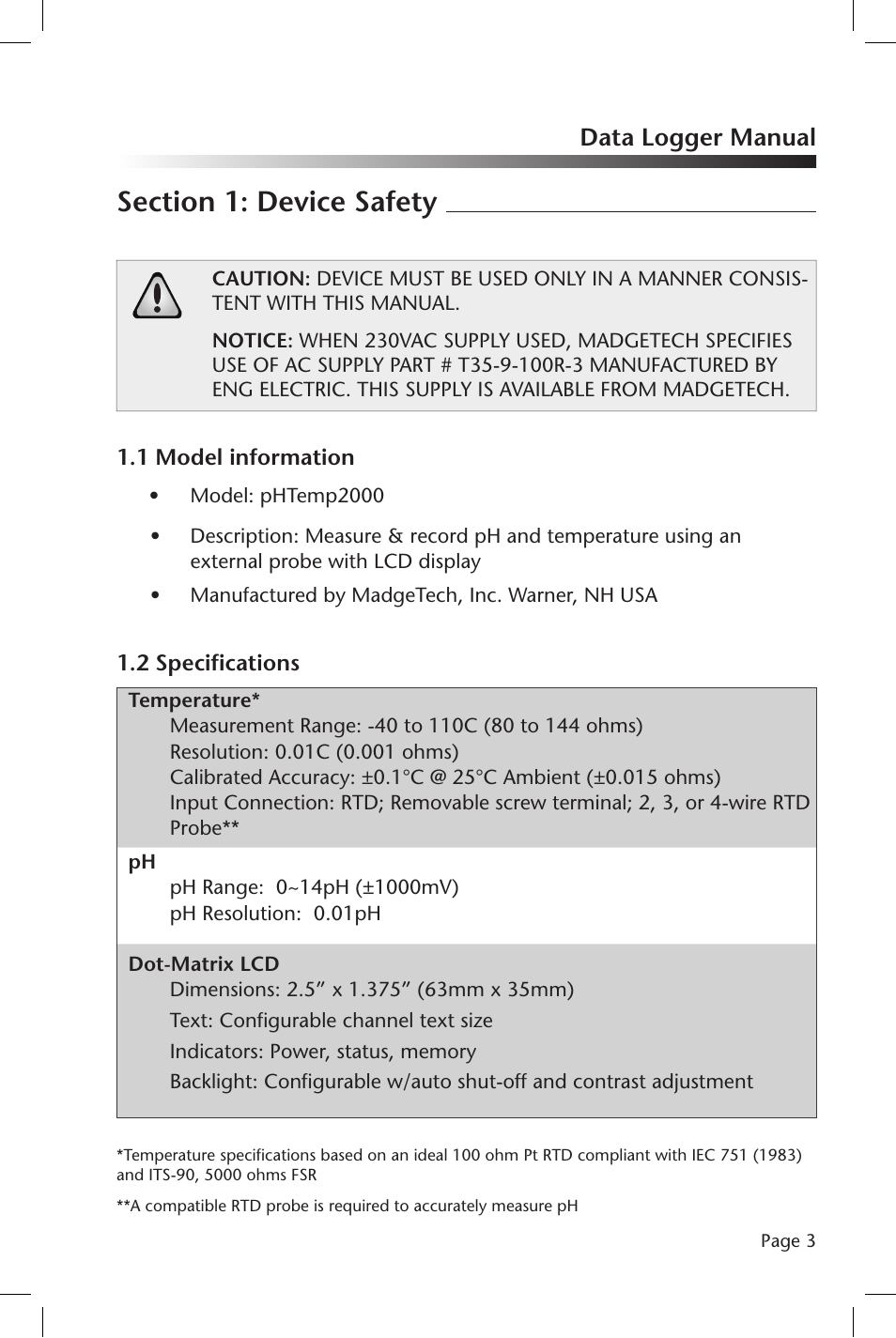 Data logger manual | MadgeTech pHTemp2000 Data Logger User Manual | Page 4 / 38