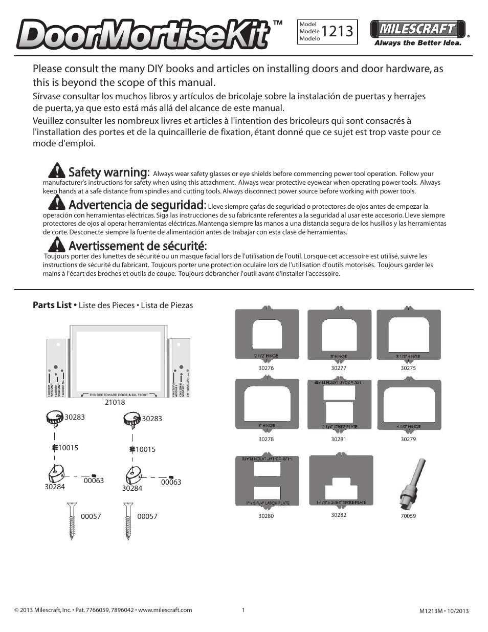 Milescraft 1213 - DoorMortise Kit User Manual | 5 pages