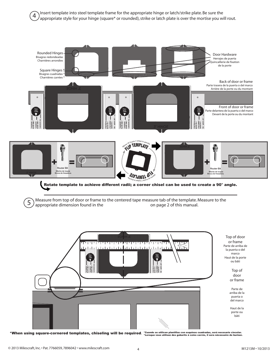 Flip template flip t emp lat e | Milescraft 1213 - DoorMortise Kit User Manual | Page 4 / 5