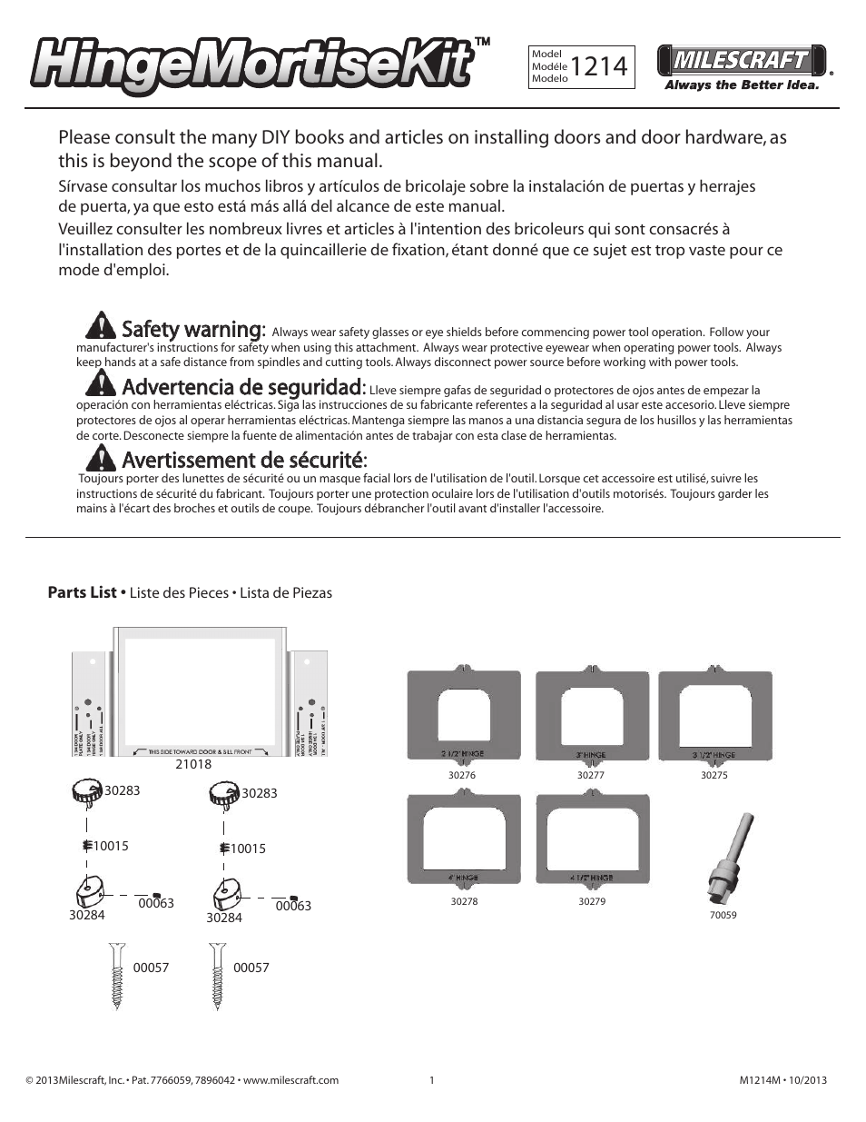 Milescraft 1214 - HingeMortise Kit User Manual | 5 pages