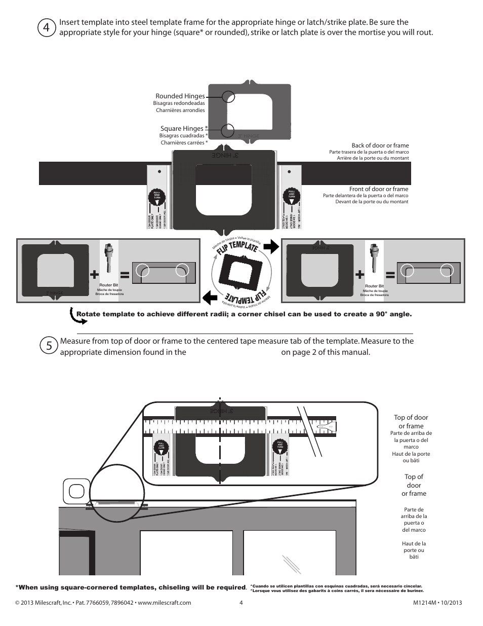 Easy measure guide, On page 2 of this manual, Flip template flip t emp lat e | Milescraft 1214 - HingeMortise Kit User Manual | Page 4 / 5