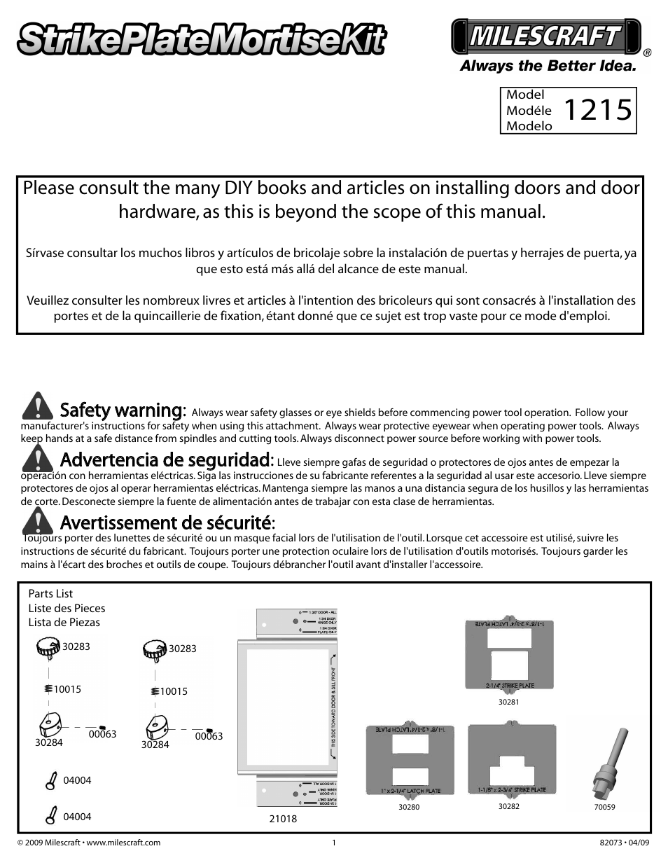 Milescraft 1215 - StrikePlateMortise Kit User Manual | 6 pages