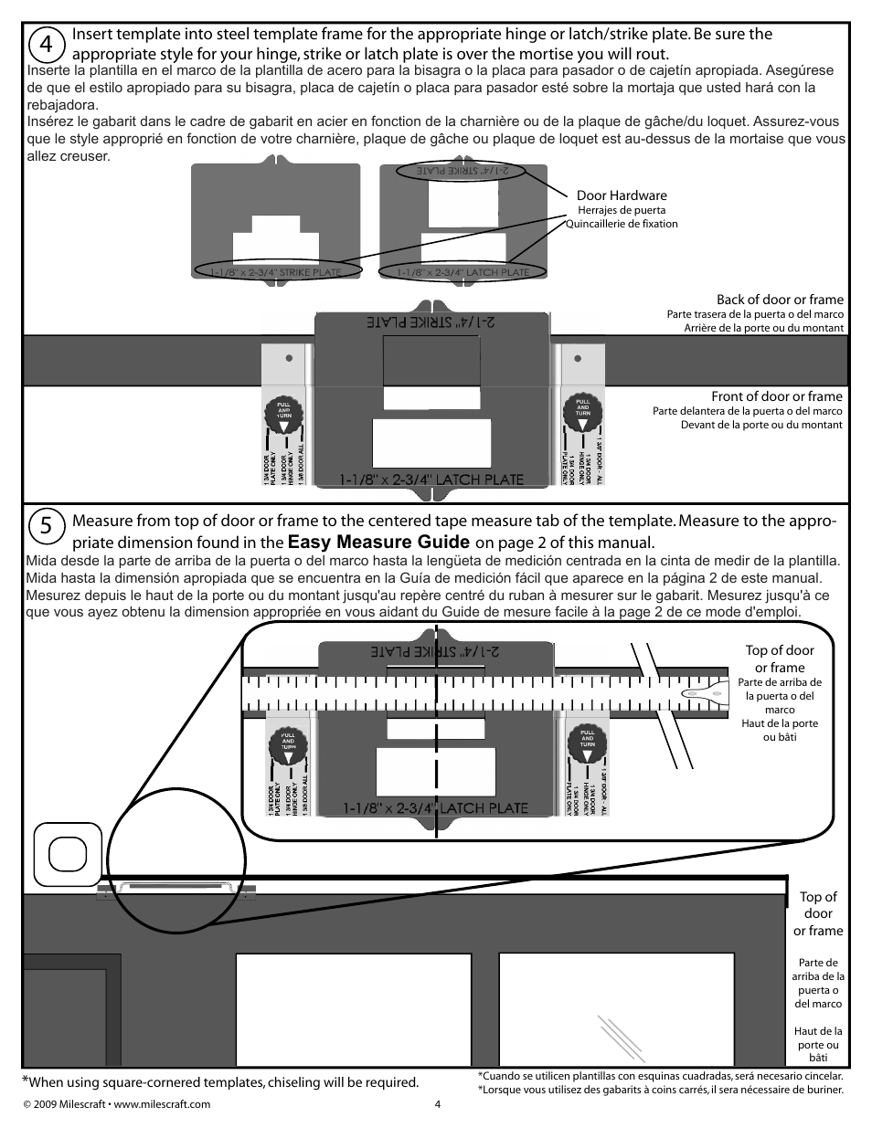 Easy measure guide, On page 2 of this manual | Milescraft 1215 - StrikePlateMortise Kit User Manual | Page 4 / 6