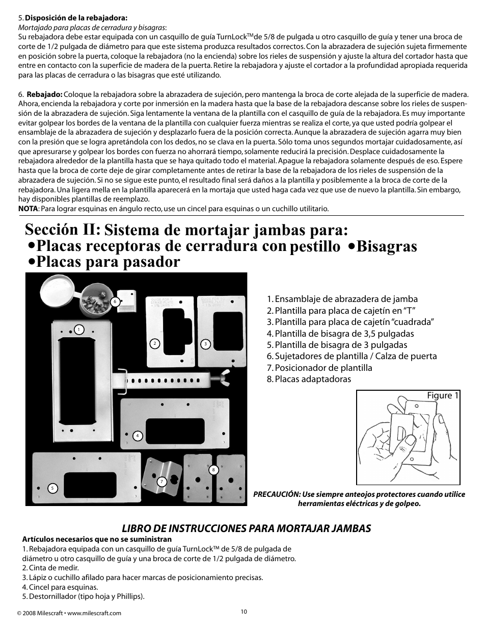 Sección ii: sistema de mortajar jambas para, Bisagras, Pestillo | Milescraft 1293 - InteriorDoor Kit User Manual | Page 10 / 20