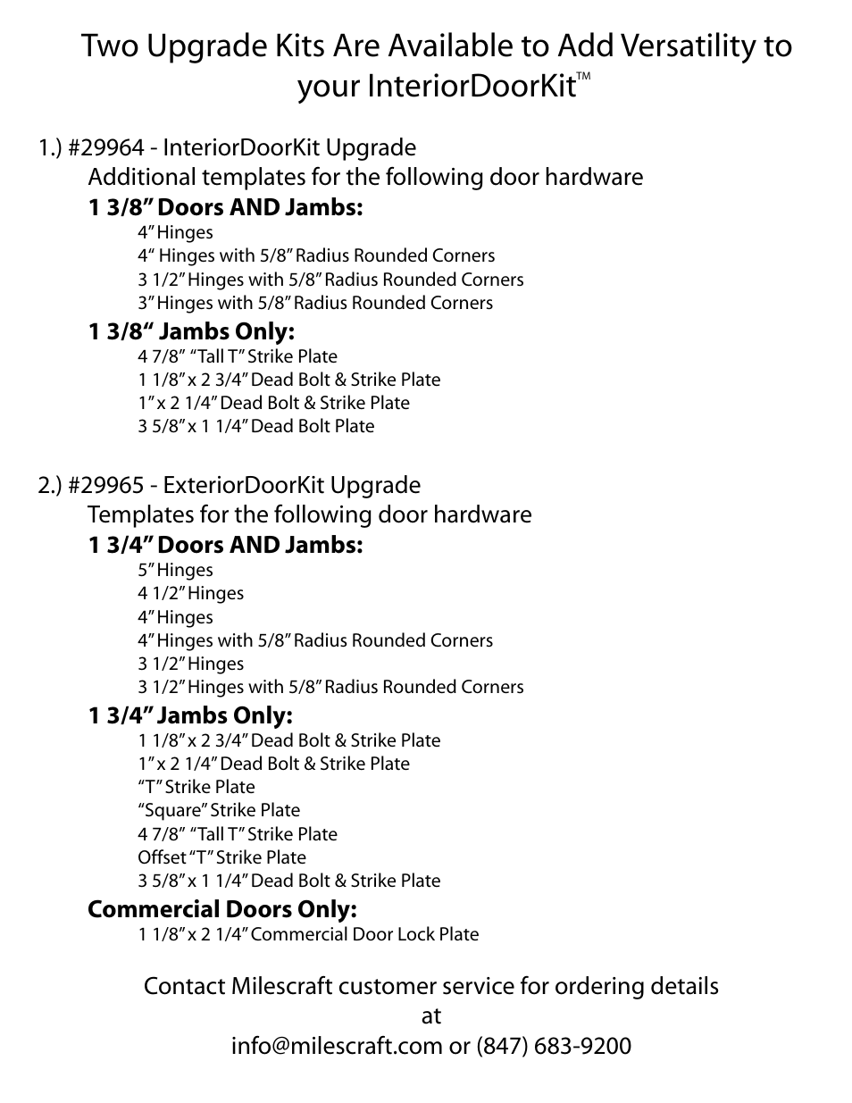 1 3/8“ jambs only, 1 3/4” jambs only, Commercial doors only | Milescraft 1293 - InteriorDoor Kit User Manual | Page 20 / 20