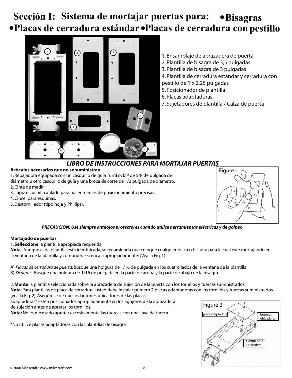 Sección i: sistema de mortajar puertas para, Bisagras, Pestillo | Milescraft 1293 - InteriorDoor Kit User Manual | Page 8 / 20
