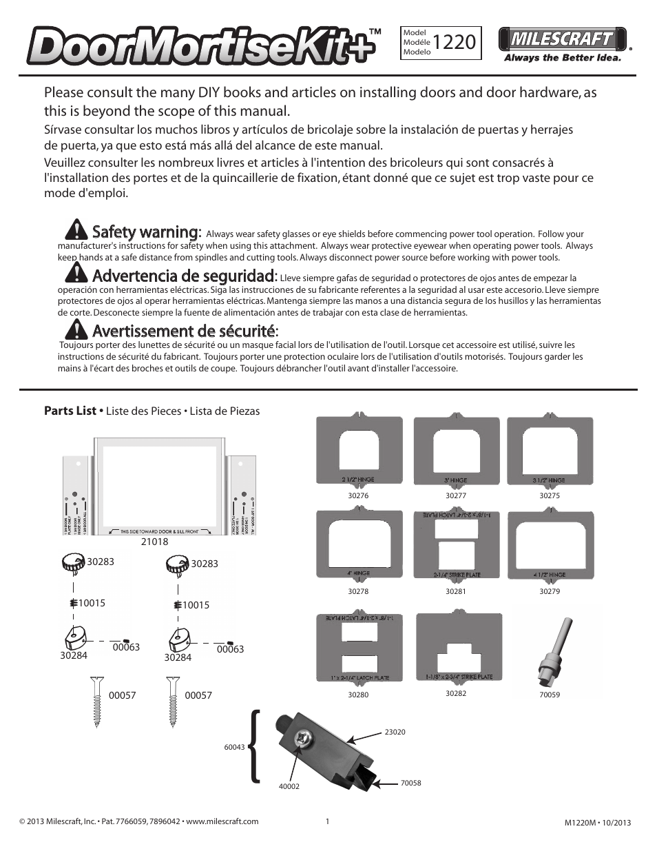Milescraft 1220 - DoorMortise Kit+ User Manual | 6 pages