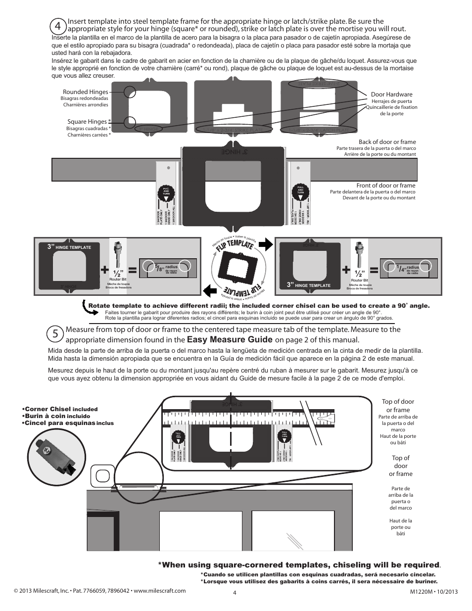 Easy measure guide, On page 2 of this manual, Flip template flip t emp lat e | Milescraft 1220 - DoorMortise Kit+ User Manual | Page 4 / 6